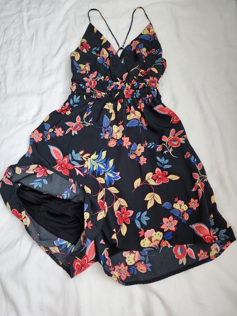 Sienna Sky Black Floral Girls' One-Piece Romper with Multicolor Blooms